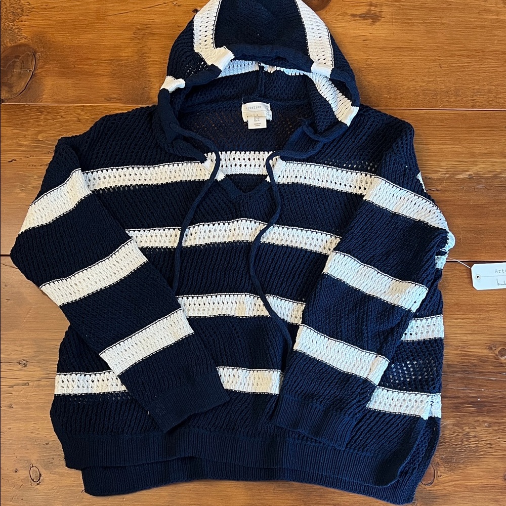 Nicole Miller Men's Sweater in Navy and White Stripes